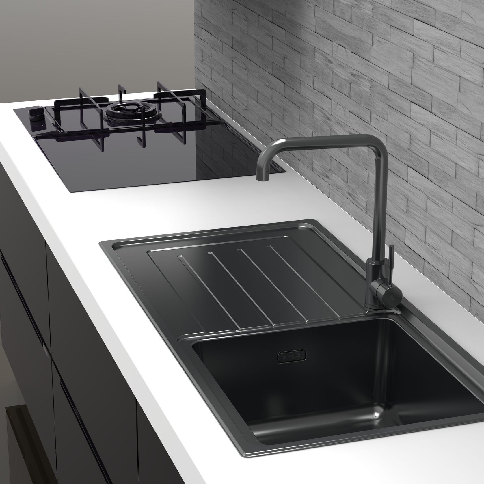 ZOMODO Delta Black Pearl Sink & Drainer gallery detail image