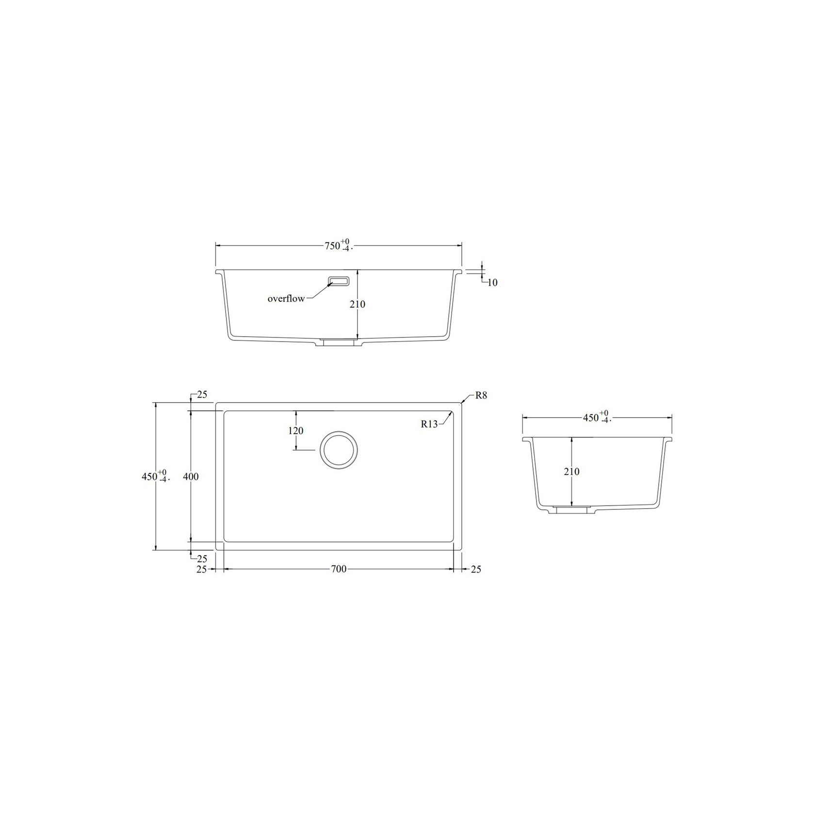 Aura Granite 700mm Single Kitchen Sink Charcoal gallery detail image