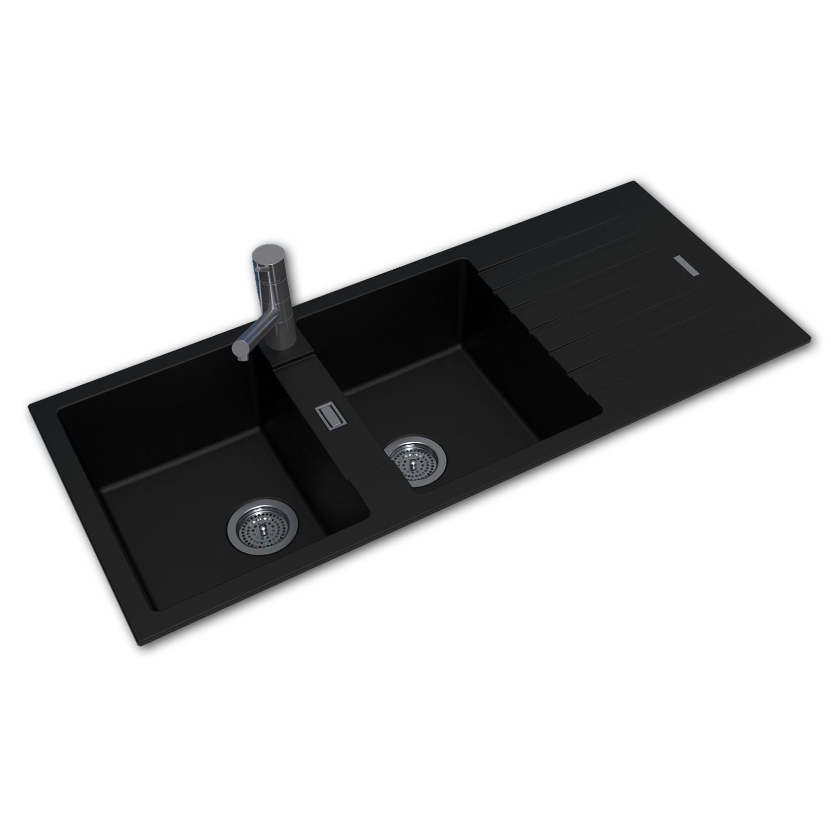 Arete Granite Quartz Double Bowl Sink Black gallery detail image