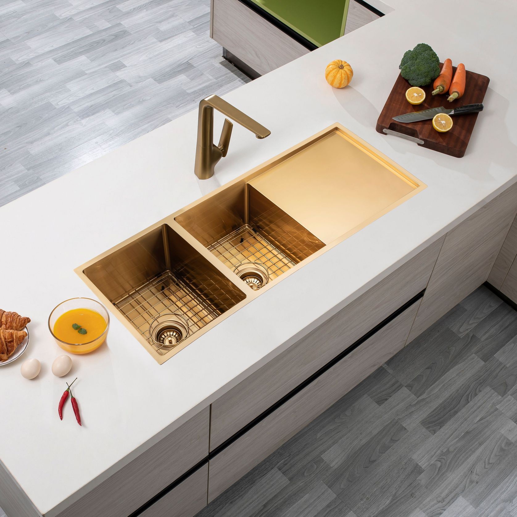 Stainless Steel Sink Double Bowl Brushed Brass gallery detail image