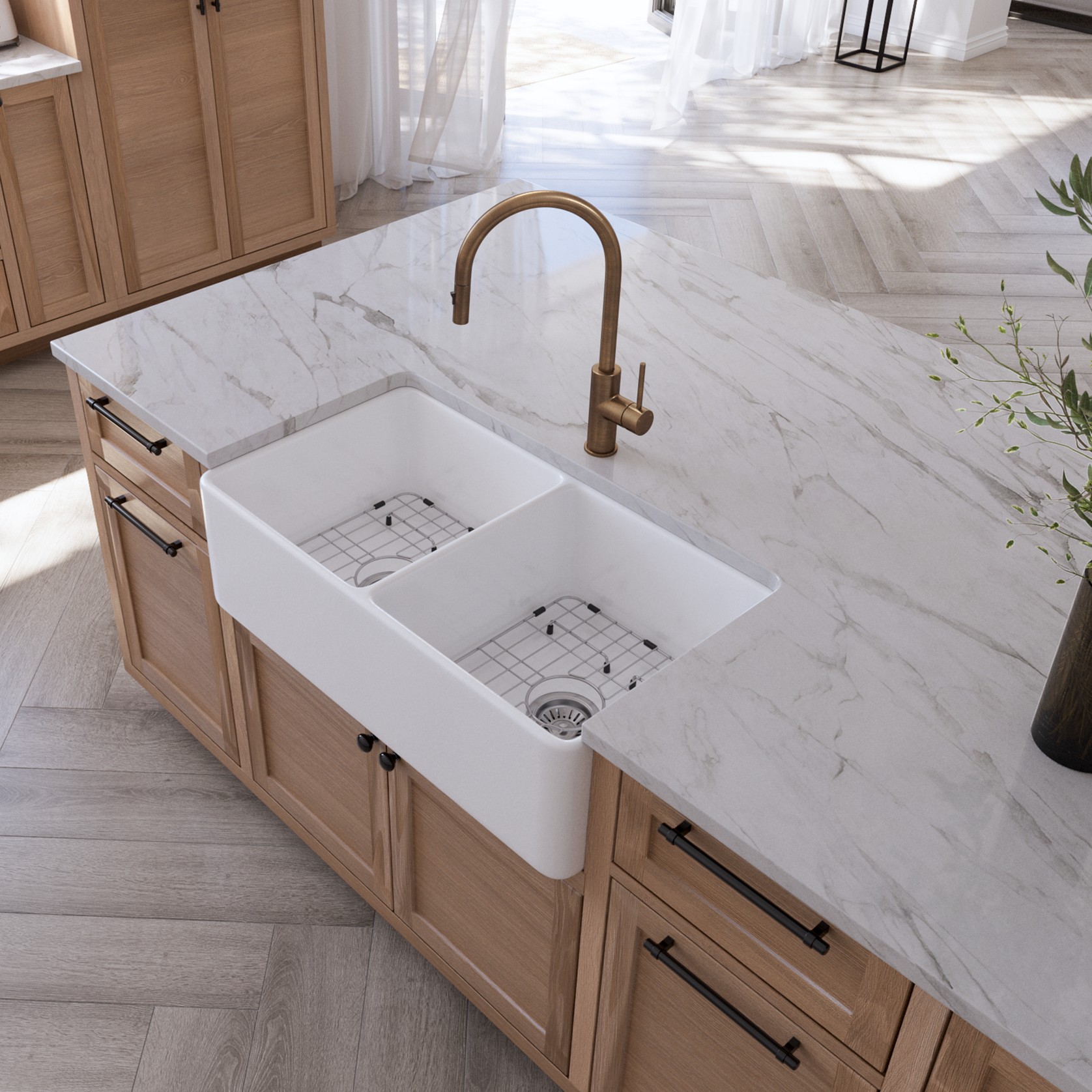 Bronwen 835x459 Farmhouse Fireclay Double Bowl Sink gallery detail image