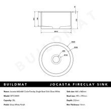 Jocasta 460x460 Gloss White Circle Fireclay Single Bowl gallery detail image
