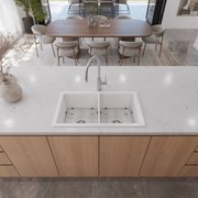 Fleur 813x483 Gloss White Fireclay Double Bowl Sink gallery detail image