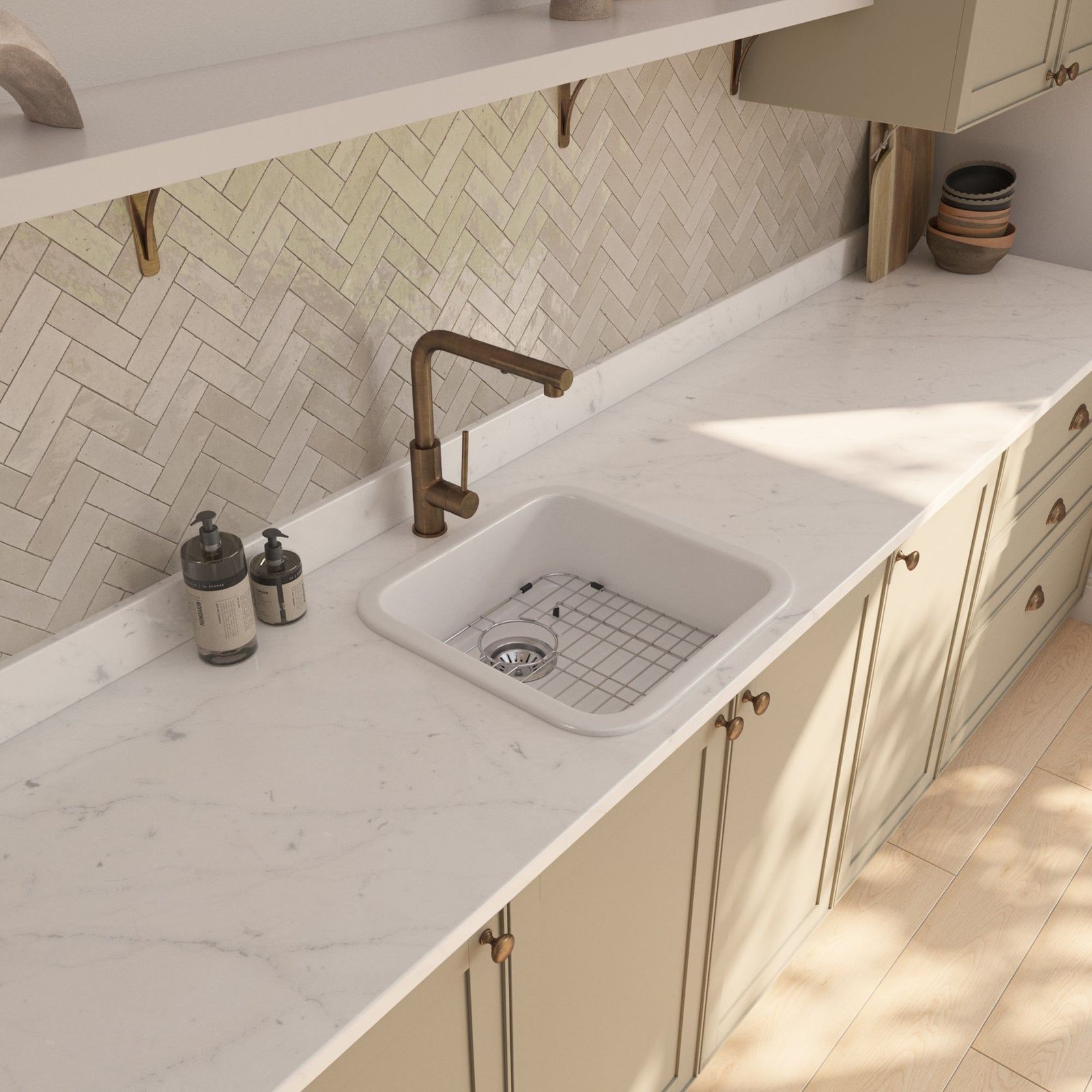 Abigail 483 x483 Gloss White Fireclay Single Bowl Sink gallery detail image