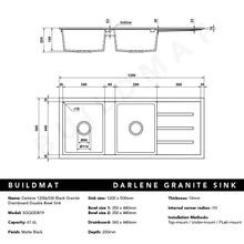 Darlene 1200x500 Black Granite Drainboard Bowl Sink gallery detail image