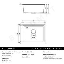 Donald 560x445 Black Granite Square Single Bowl Sink gallery detail image
