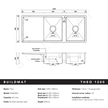 Theo 1200x500 Double Bowl with Drain Board Sink With Taphole Left Hand Drainboard gallery detail image