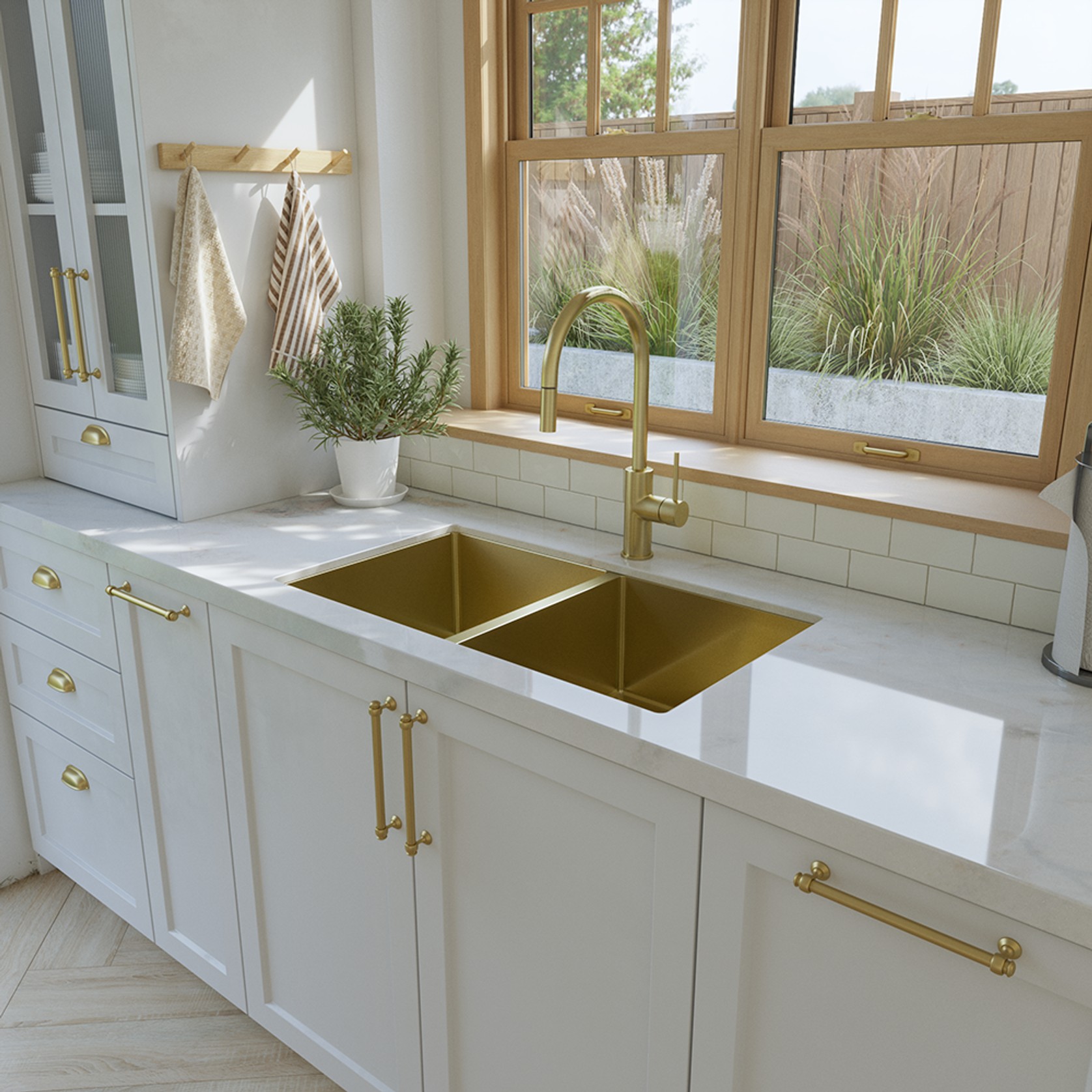 Brushed Brass Gold Madison 775x450 Double Bowl Sink gallery detail image