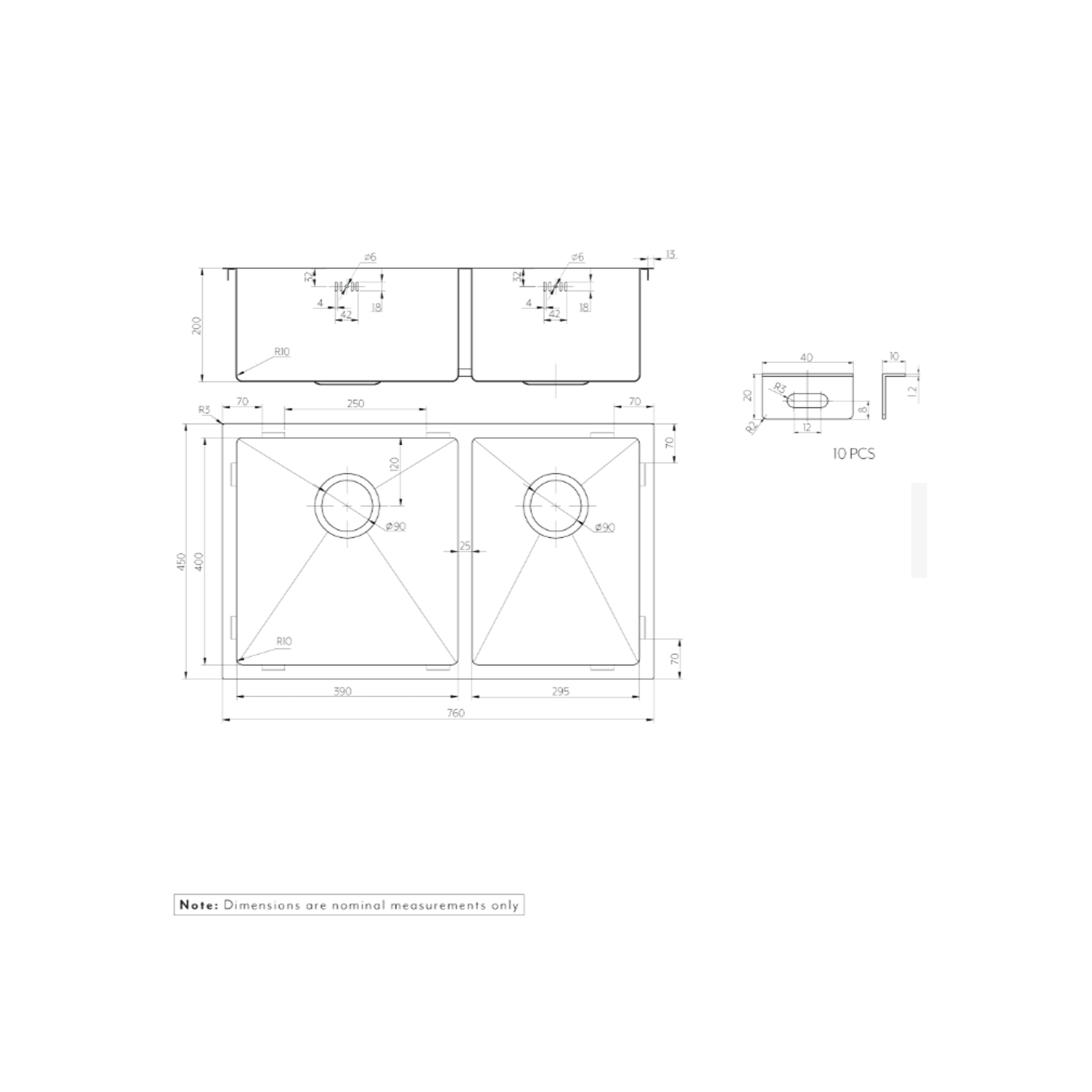 Vita Kitchen Sink Double 760mm (Overflow) gallery detail image