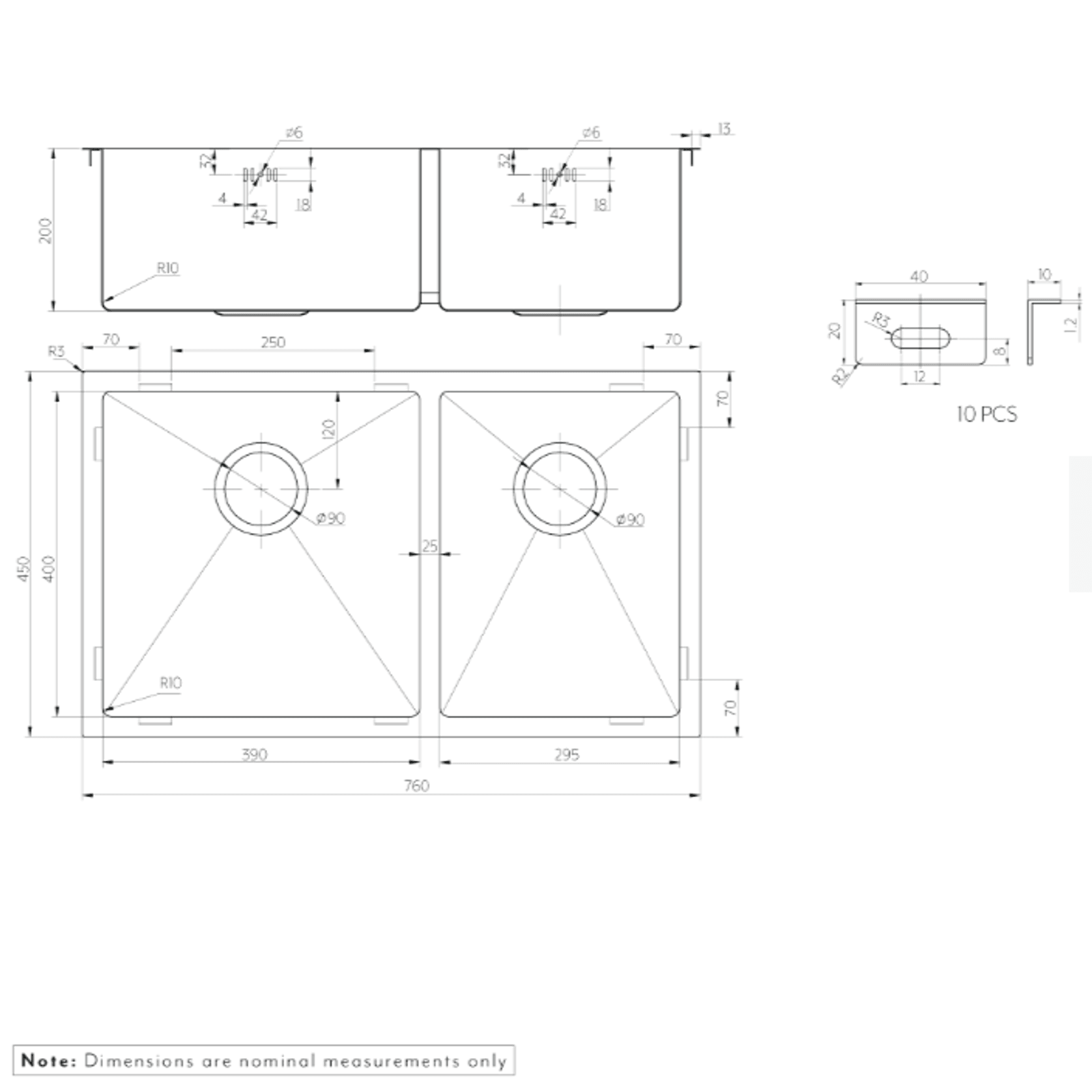 Vita Kitchen Sink Double 760mm (Overflow) gallery detail image