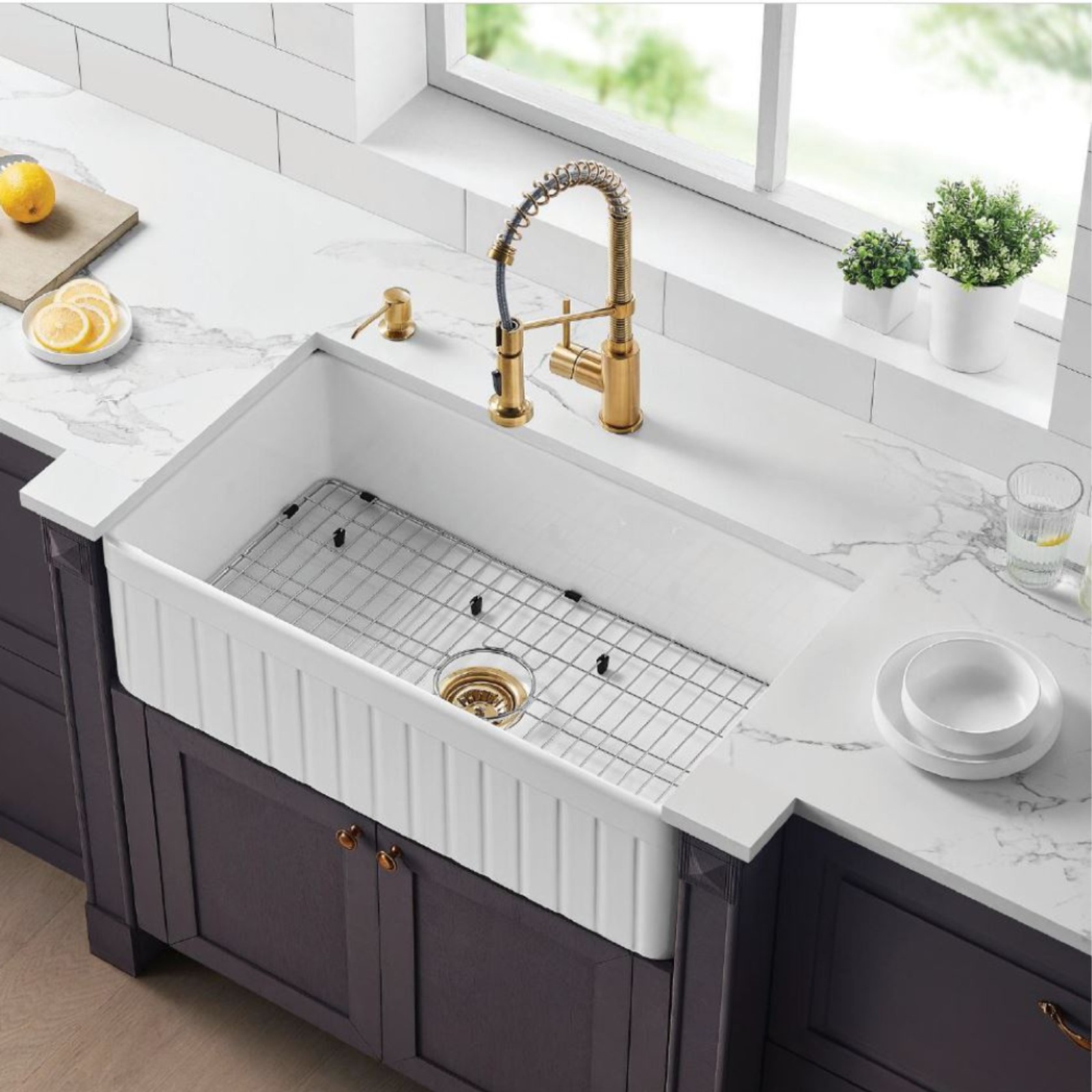 Large Butlers sink fluted fireclay 828mm - TK3318T gallery detail image