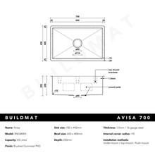 Brushed Gunmetal Avisa 700x450 Large Single Bowl Sink gallery detail image