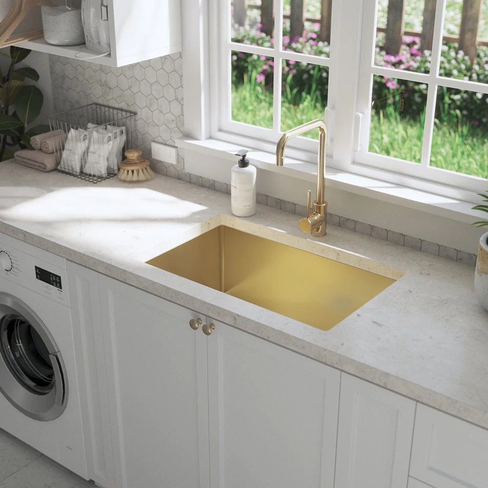 Brushed Brass Gold Avisa 700x450 Large Single Bowl Sink gallery detail image
