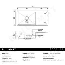 Brushed Gunmetal Cody 950x450 Single Bowl w Drain Board Sink gallery detail image
