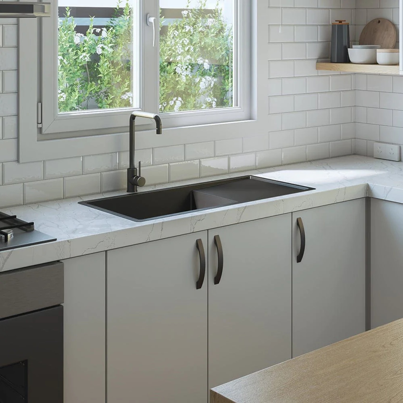 Brushed Gunmetal Cody 950x450 Single Bowl w Drain Board Sink gallery detail image
