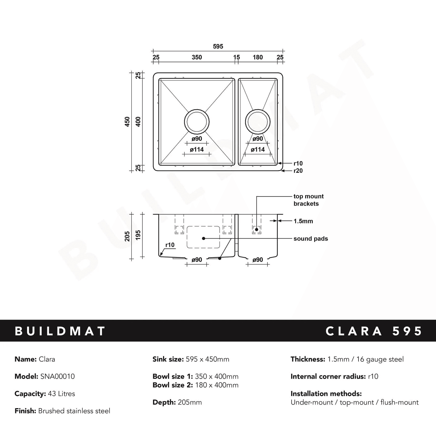 Clara 595x450 Single & Mini Bowl Sink gallery detail image
