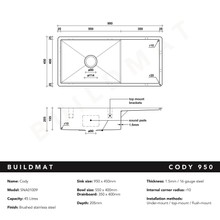 Cody 950x450 Single Bowl w Drain Board Sink gallery detail image