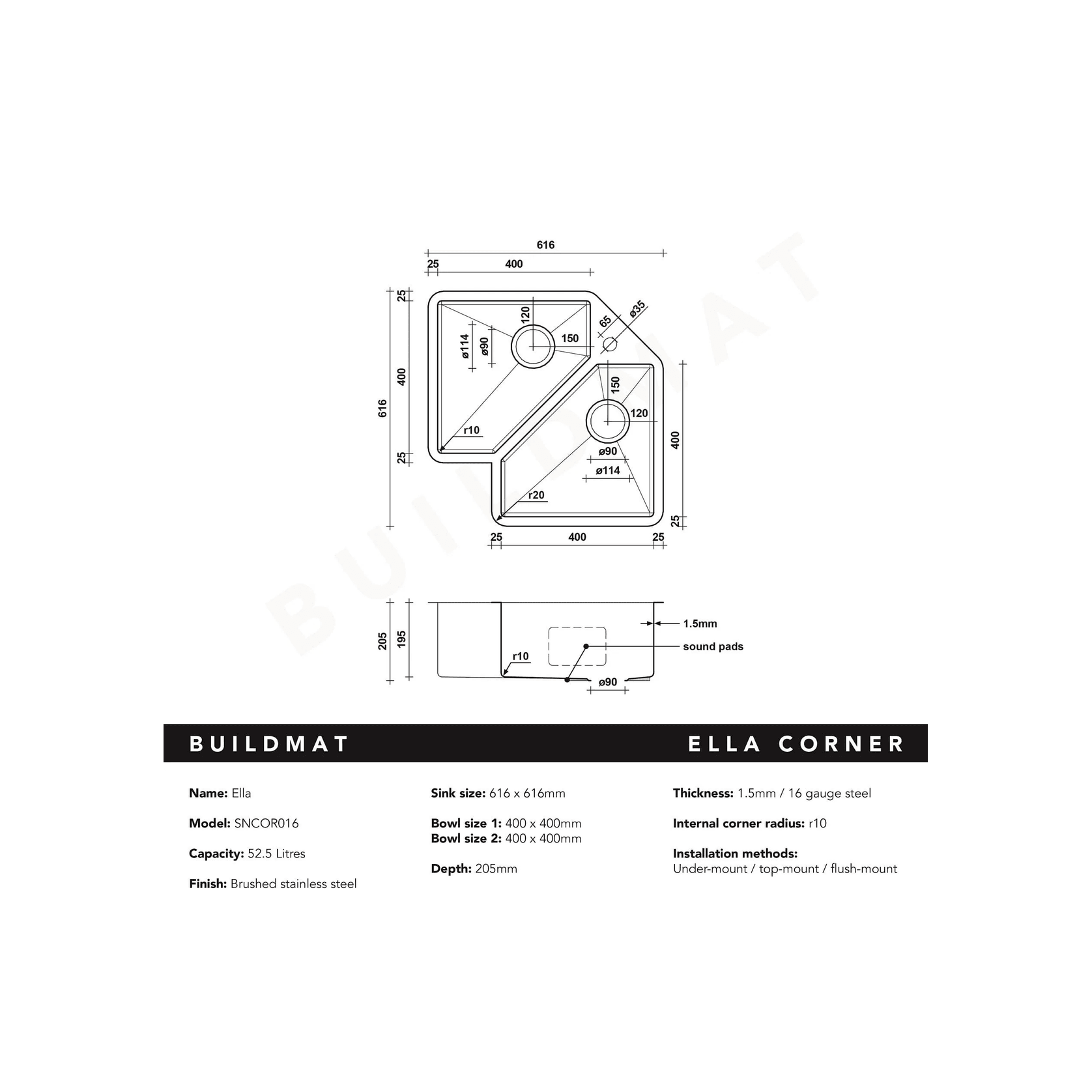Ella Corner Double Bowl Sink gallery detail image