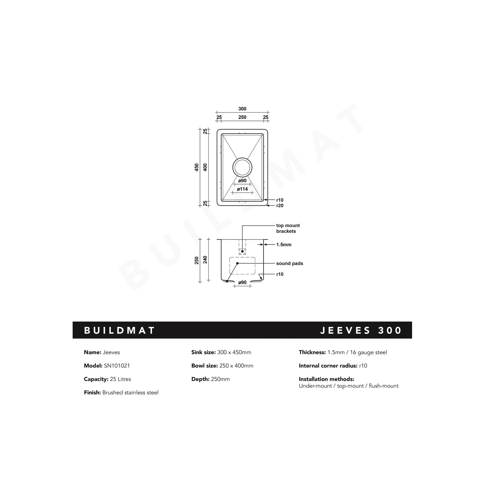 Jeeves 300x450 Single Bowl Butler Sink gallery detail image