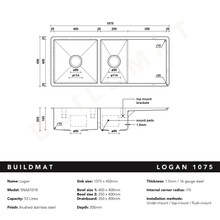 Logan 1075x450 Single & Qtr Bowl with Drain Board Sink gallery detail image
