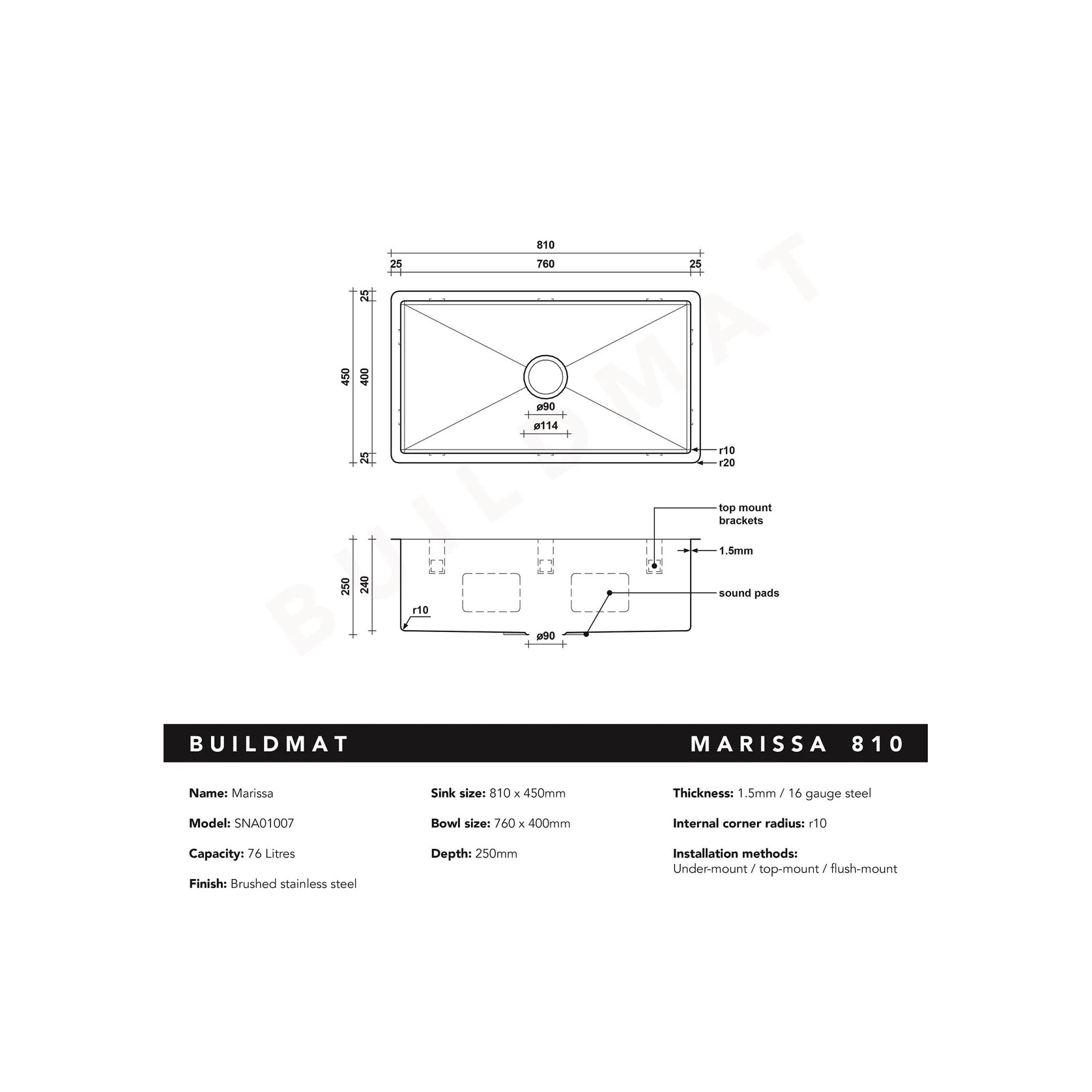 Marissa 810x450 XLarge Single Bowl Sink Trough gallery detail image