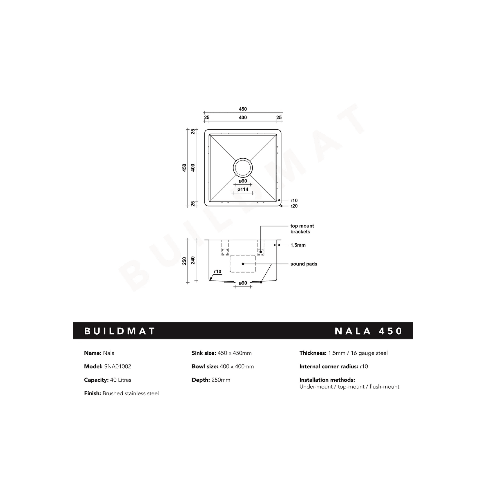 Nala 450x450 Single Bowl Sink gallery detail image