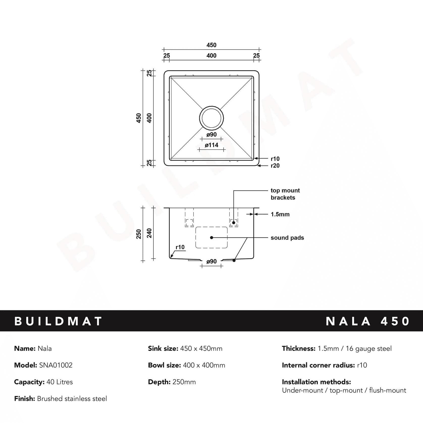 Nala 450x450 Single Bowl Sink gallery detail image
