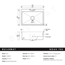 Noah 700x500 Large Single Bowl Tap Landing Sink gallery detail image
