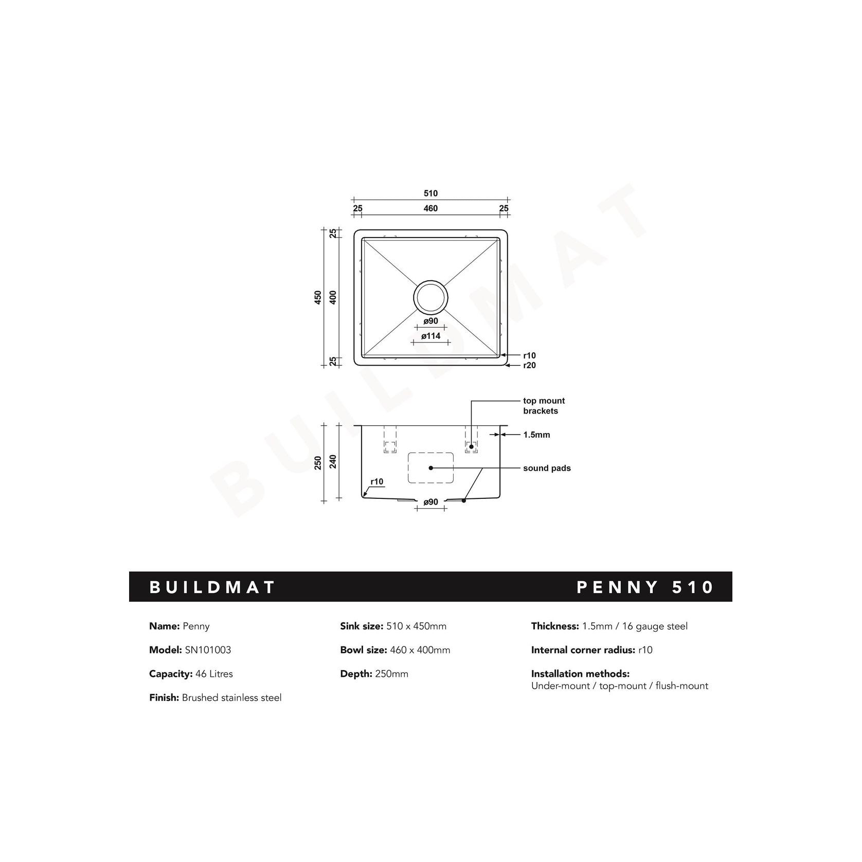 Penny 510x450 Single Bowl Sink gallery detail image