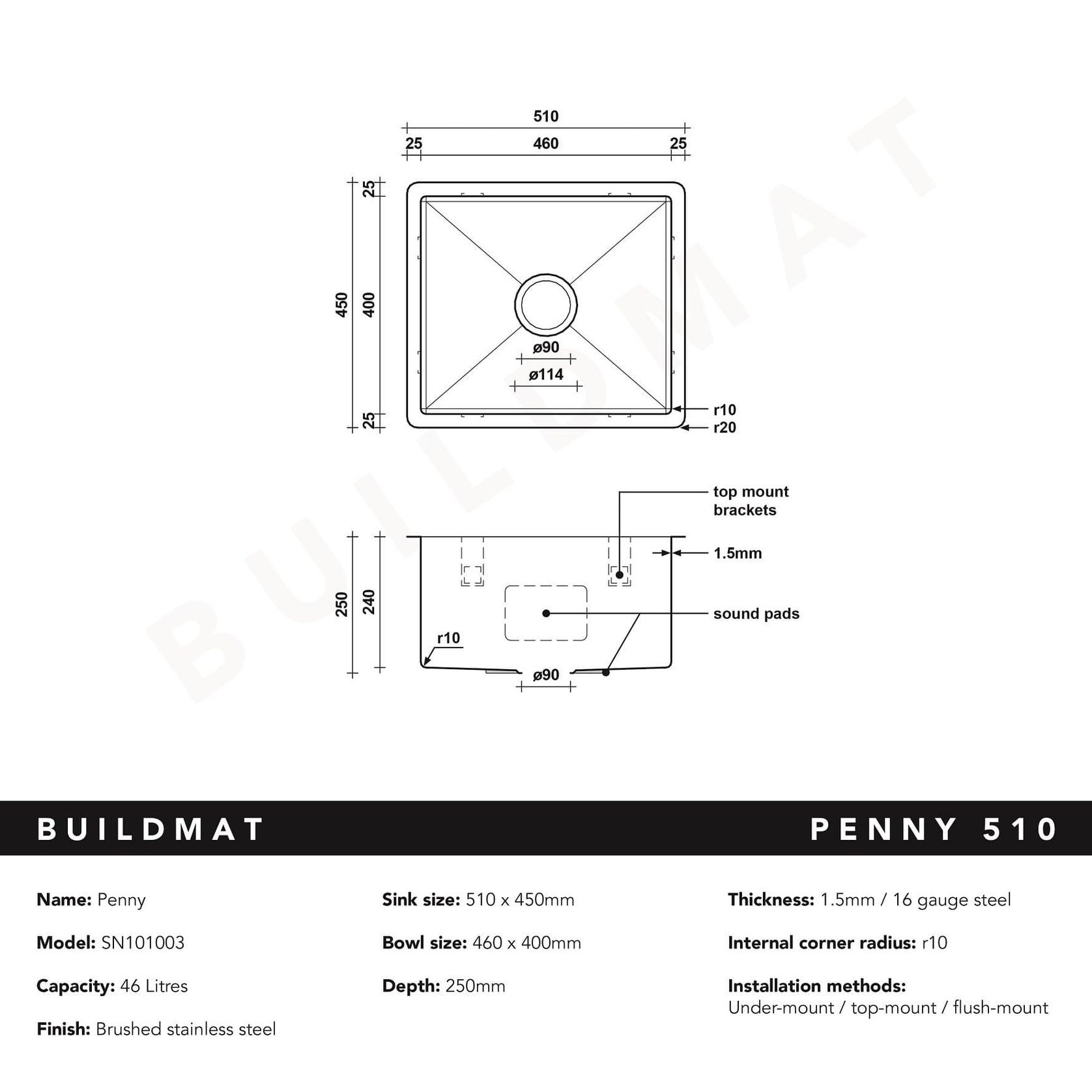 Penny 510x450 Single Bowl Sink gallery detail image