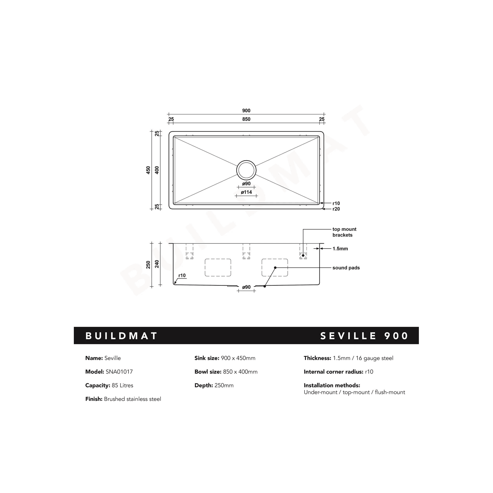 Seville 900x450 XXLarge Single Bowl Sink gallery detail image