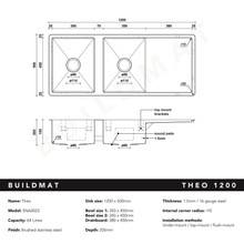 Theo 1200x500 Double Bowl with Drain Board Sink With Taphole Left Hand Drainboard gallery detail image