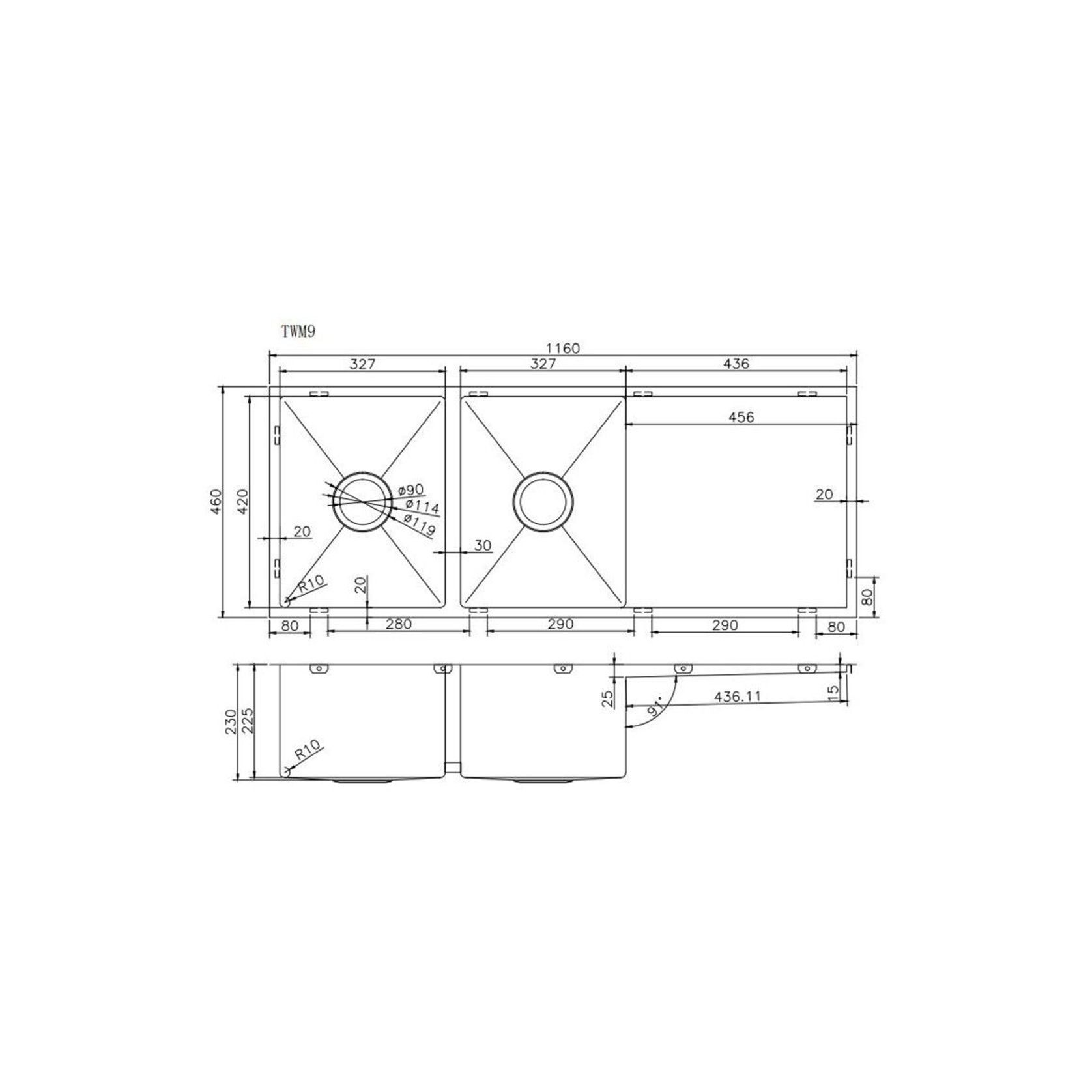 TWM9G | Stainless Steel Sink Double Bowl with Drainer gallery detail image