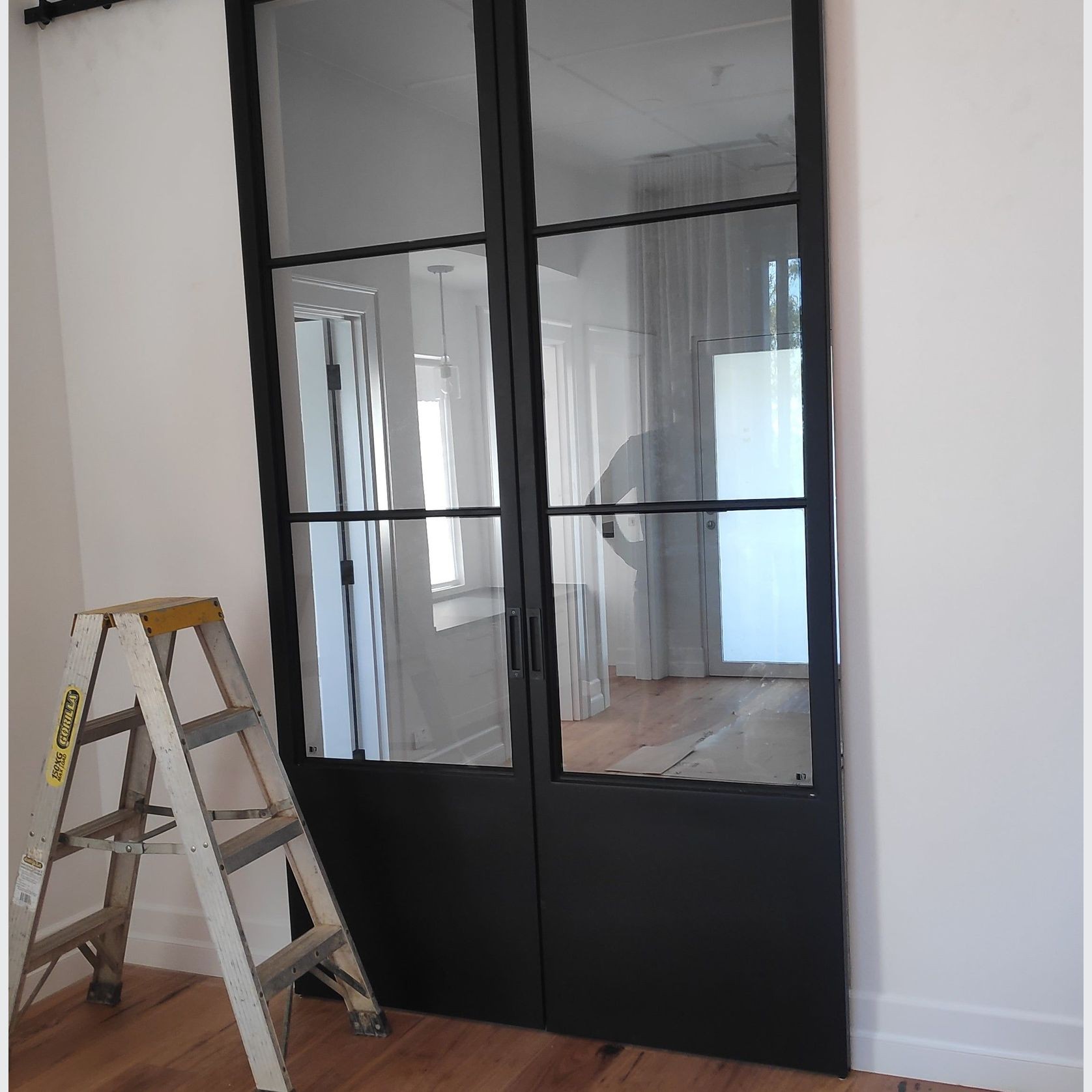 Steel Frame Glass Barn Sliding Doors - Galvanised FPS50 gallery detail image