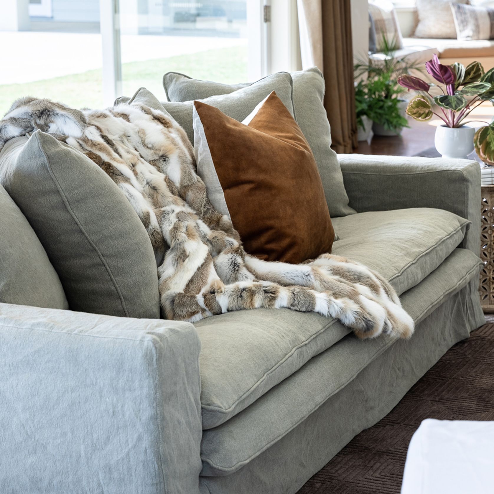 Keely Slipcover Sofa 3 Seater - Khaki gallery detail image