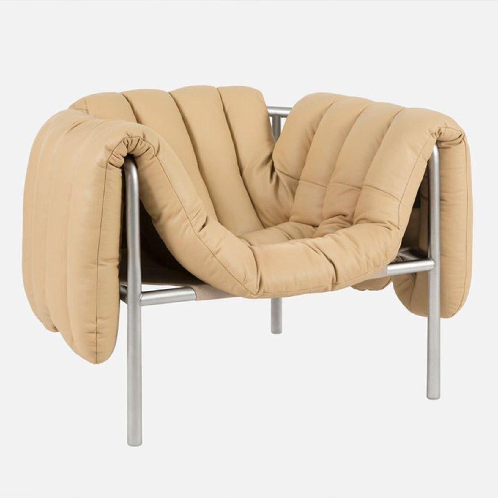 Hem Puffy Lounge Chair - Sand Leather / Stainless Frame gallery detail image