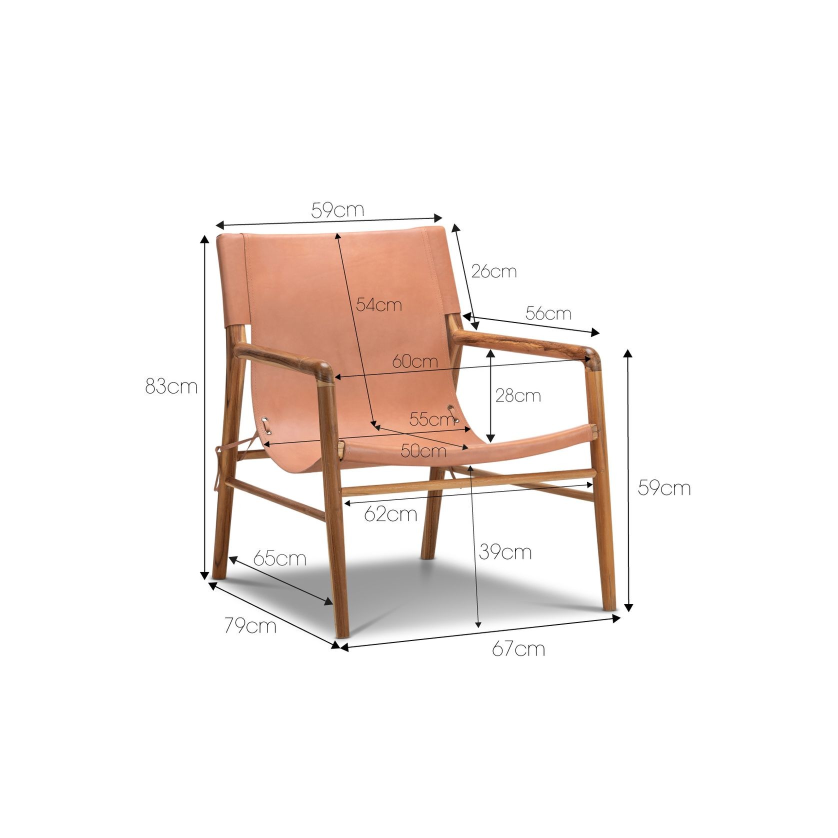 Norah Leather Sling Armchair | Teak & Natural Tan gallery detail image