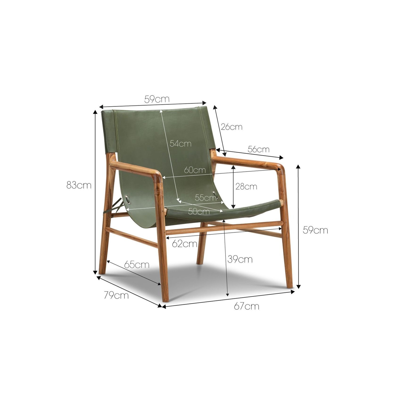 Norah Leather Sling Armchair | Teak & Olive Green gallery detail image
