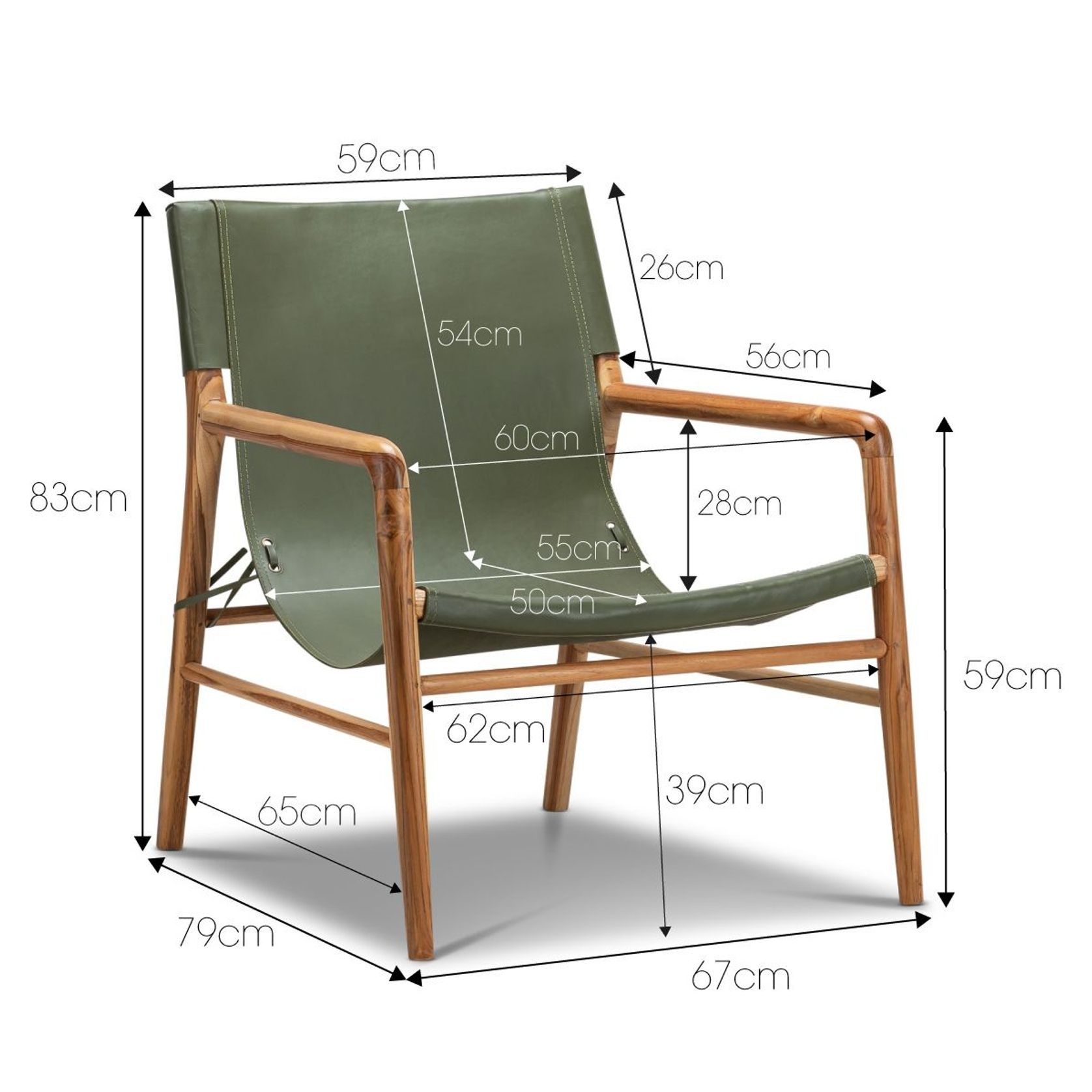 Norah Leather Sling Armchair | Teak & Olive Green gallery detail image