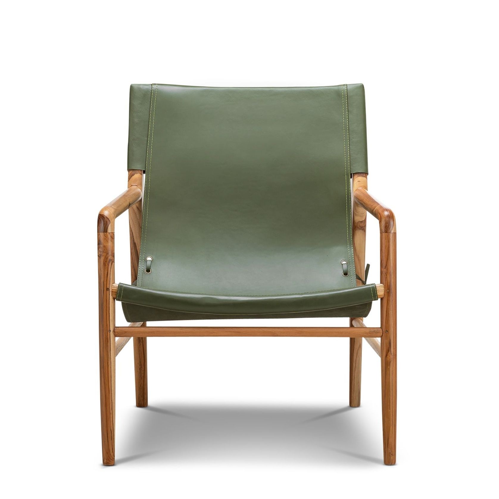 Norah Leather Sling Armchair | Teak & Olive Green gallery detail image
