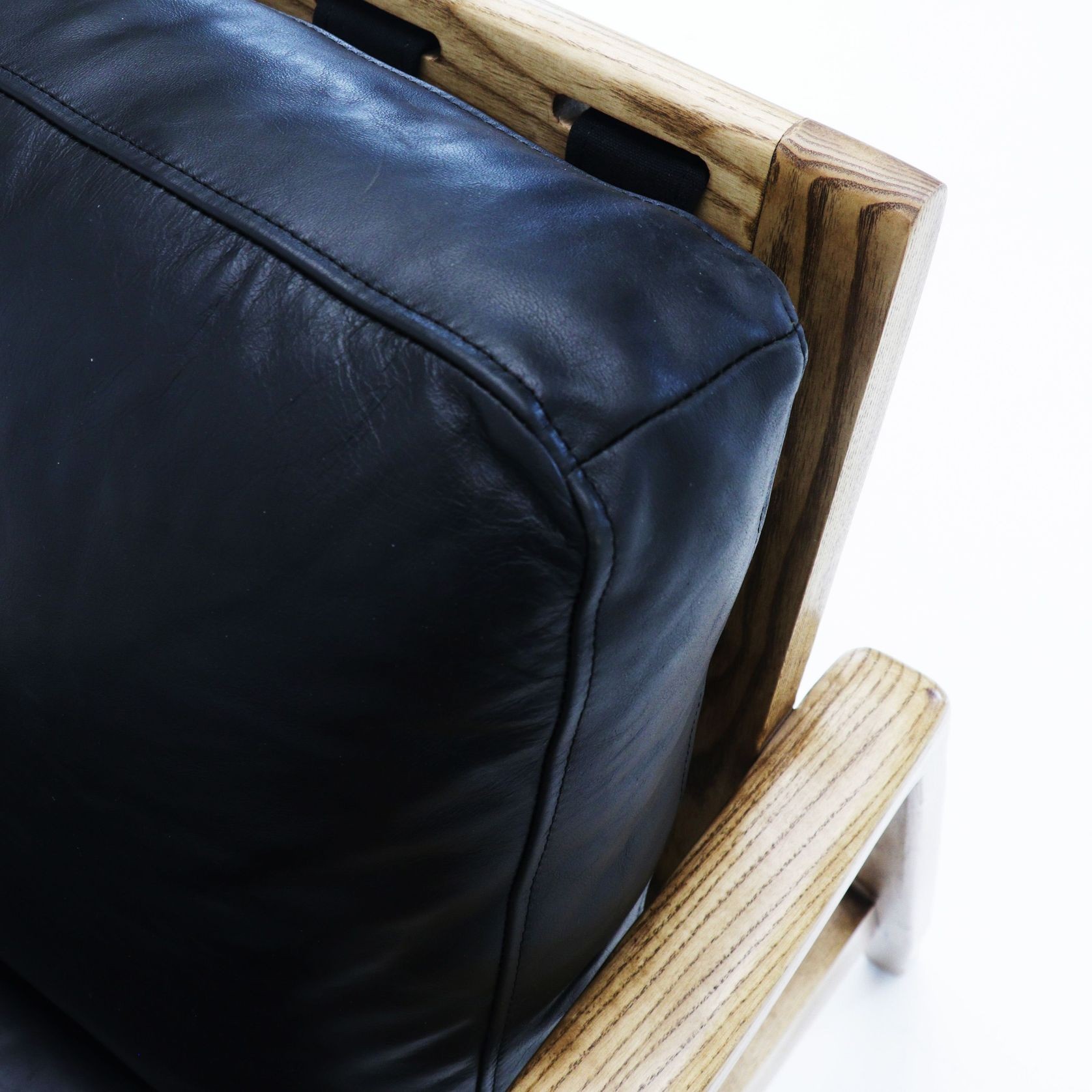 Reid Leather Armchair Black - Natural Frame gallery detail image