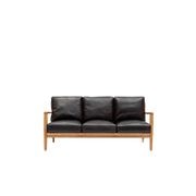 Reid Leather 3 Seater Sofa - Black Leather, Natural Frame gallery detail image
