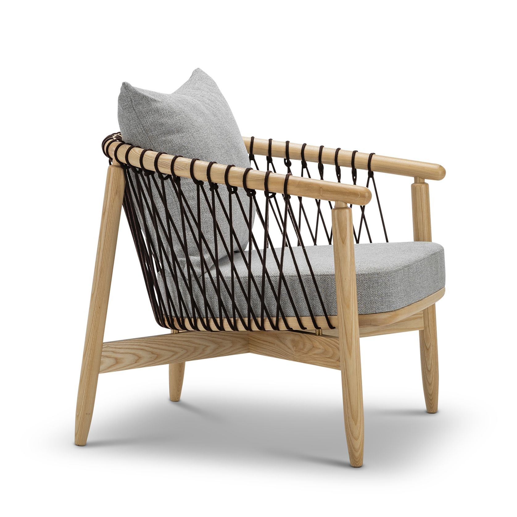 Tait Solid Ashwood Woven Rope Lounge Armchair | Natural & Grey gallery detail image