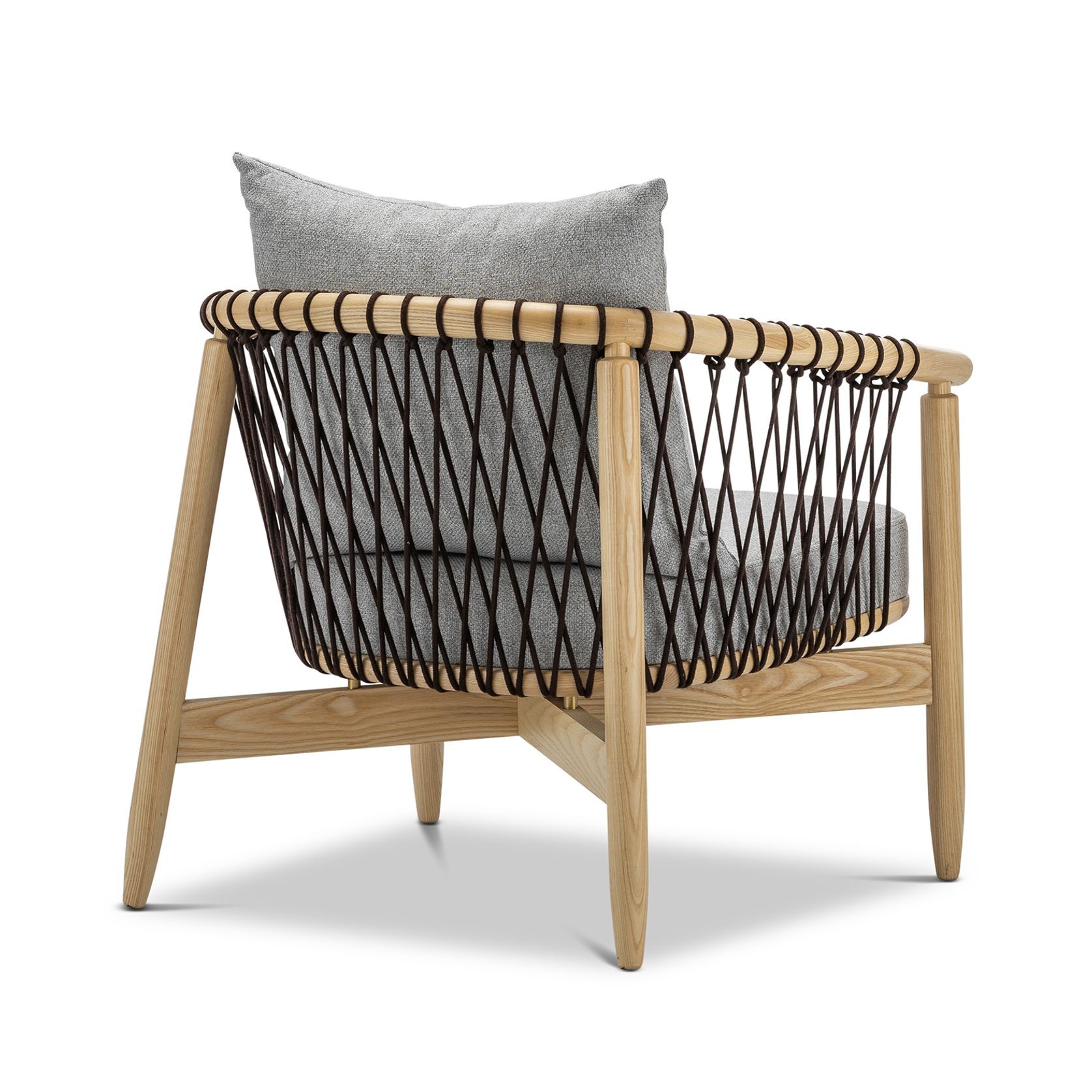 Tait Solid Ashwood Woven Rope Lounge Armchair | Natural & Grey gallery detail image