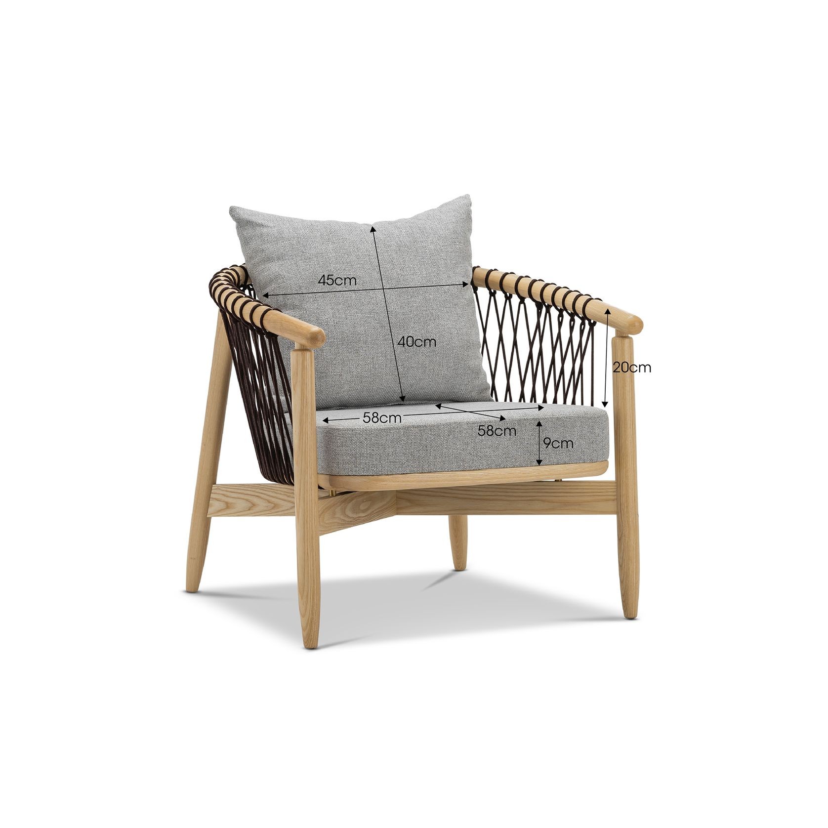 Tait Solid Ashwood Woven Rope Lounge Armchair | Natural & Grey gallery detail image