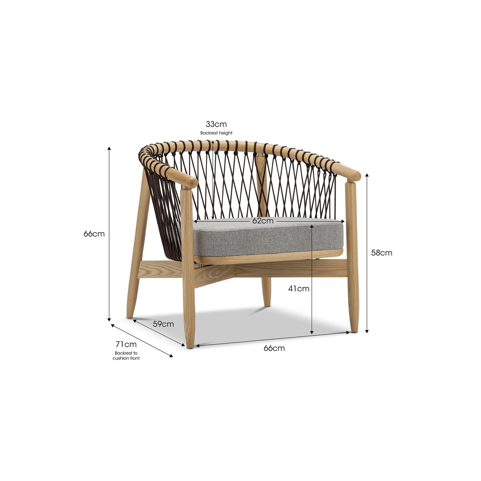Tait Solid Ashwood Woven Rope Lounge Armchair | Natural & Grey gallery detail image