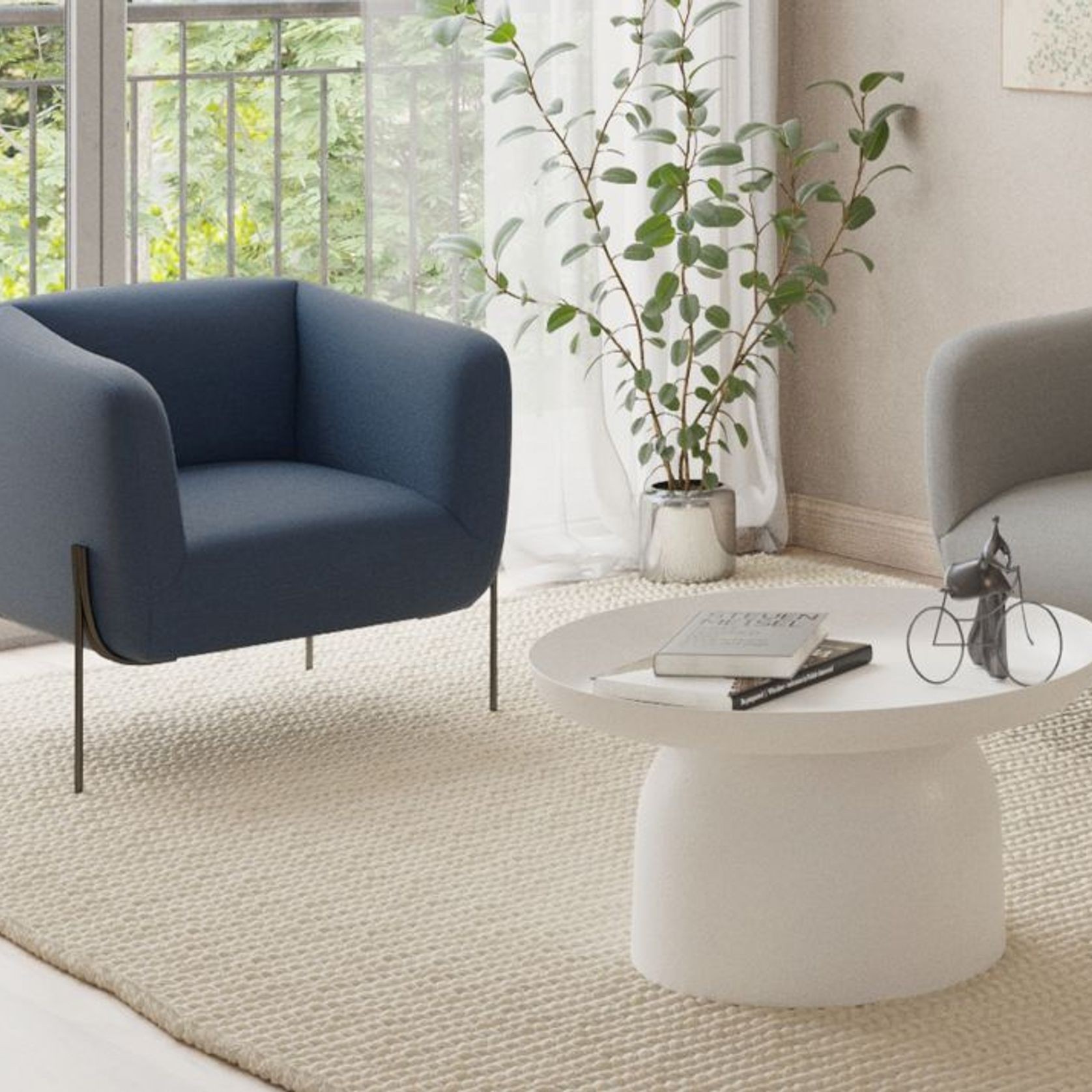 Belle Lounge Chair -Midnight Blue w Brushed Matt Bronze gallery detail image