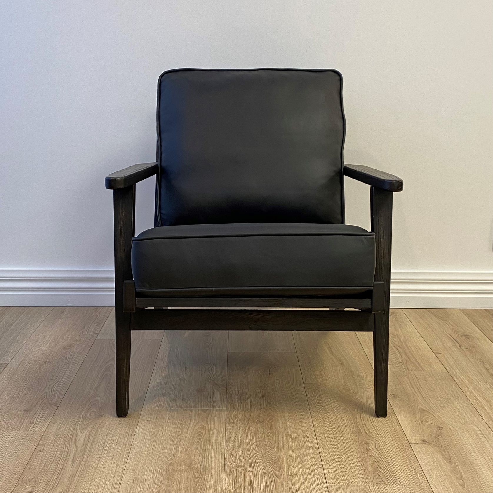 Lodge Armchair - Black Leather | Vintage Black Frame gallery detail image