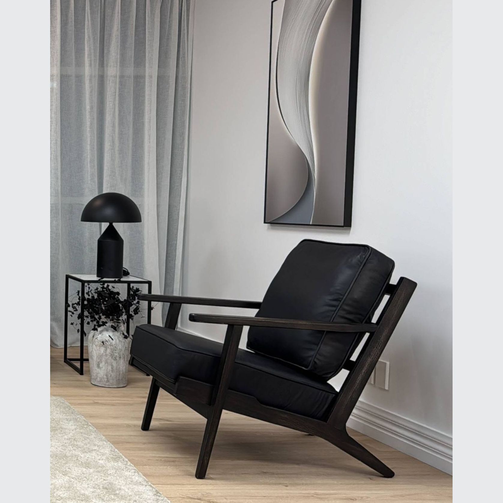 Lodge Armchair - Black Leather | Vintage Black Frame gallery detail image