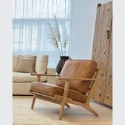 Lodge Armchair - Camel Leather | Oak Frame gallery detail image